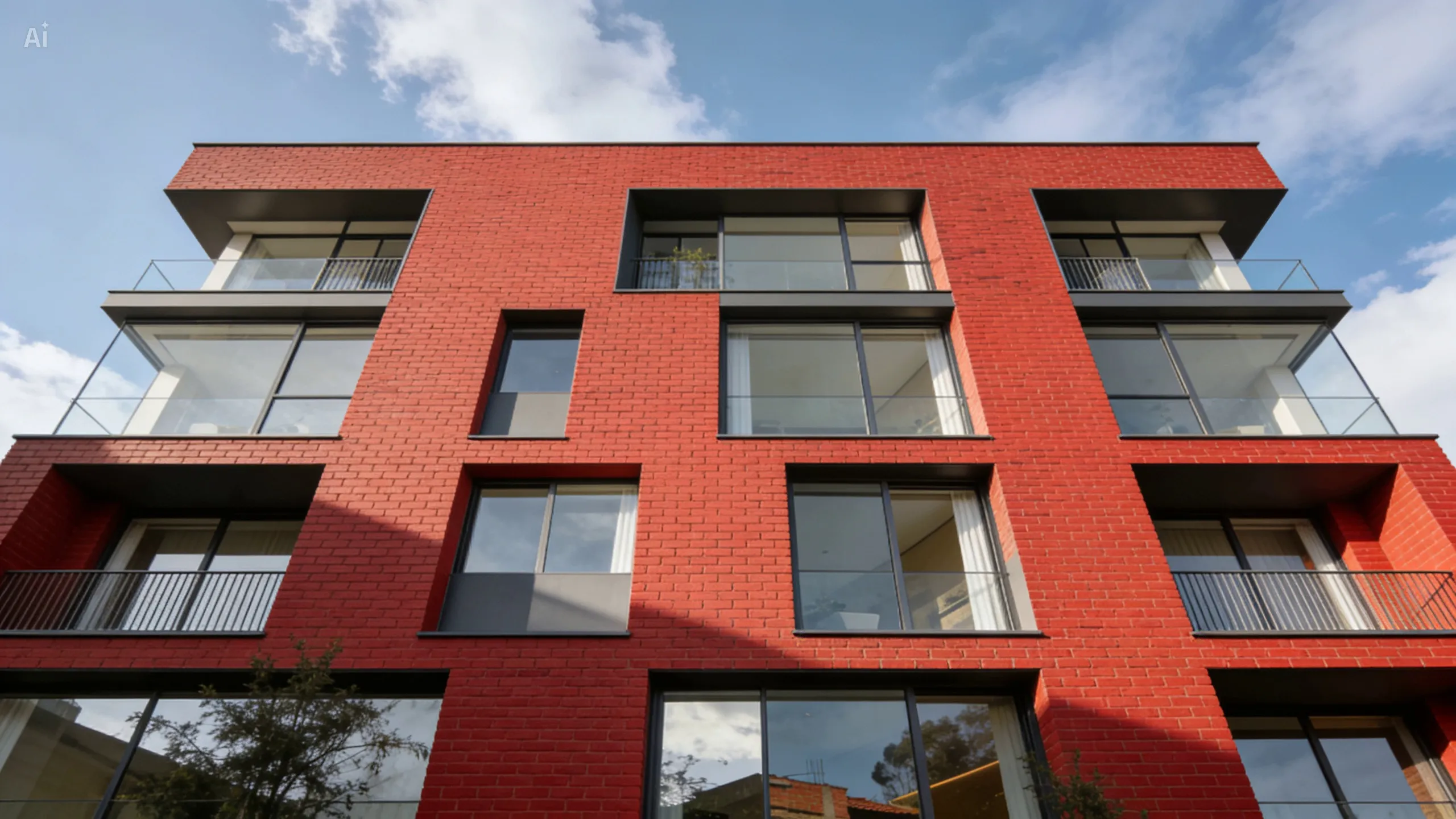 Modern architectural facade with geometric concrete forms